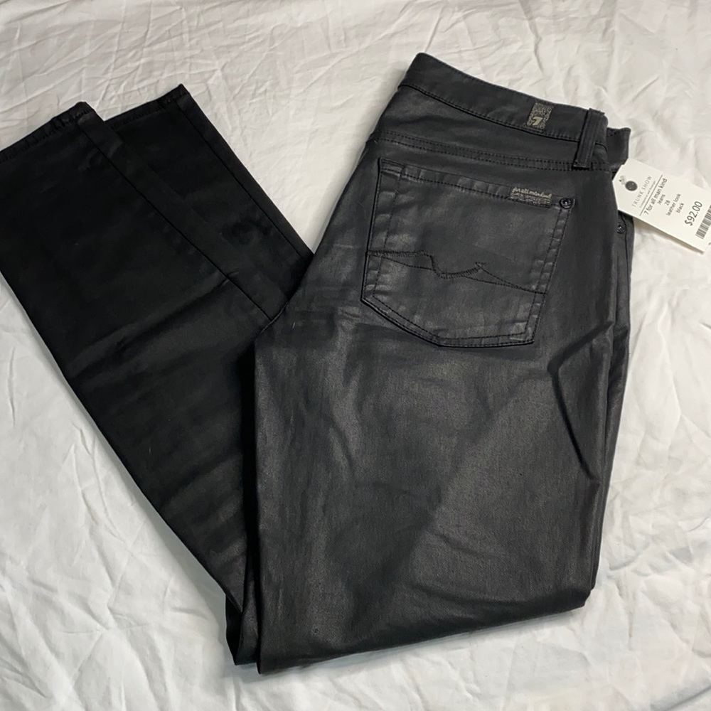 7 For All Mankind Black Leather Look Jeans EUC
